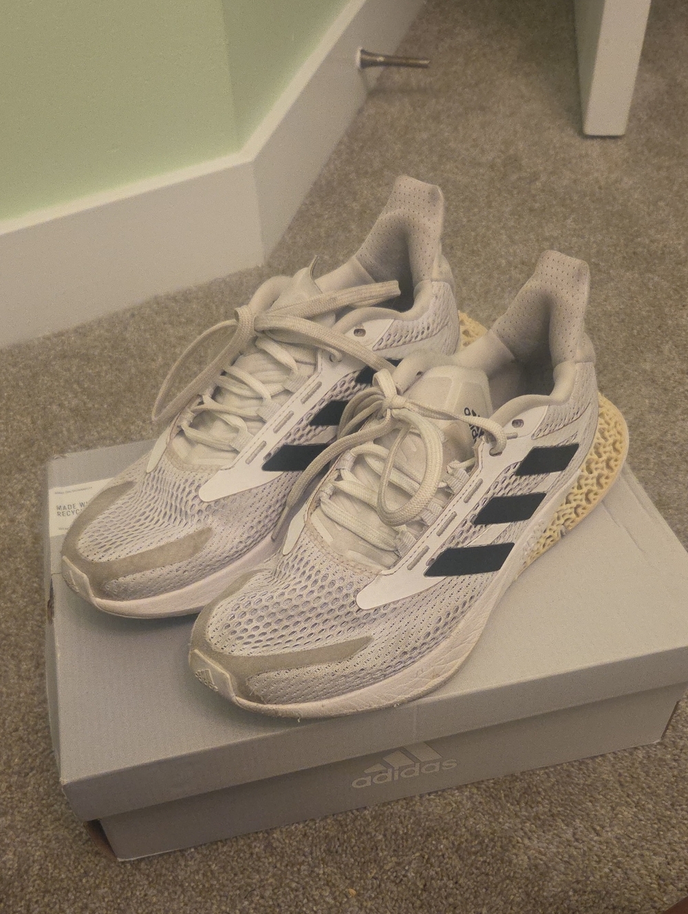 adidas White and Black Mesh Athletic Running Shoes